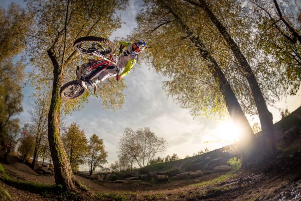 Adrian Guggemos with a tree ride at MSC Schorndorf. This photo was taken for Red Bull Germany